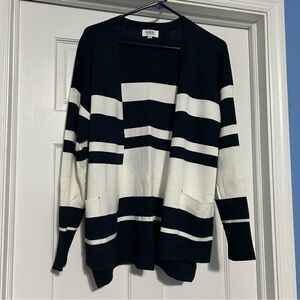 Eleven Eleven women’s large blue white striped open front cardigan sweater fall